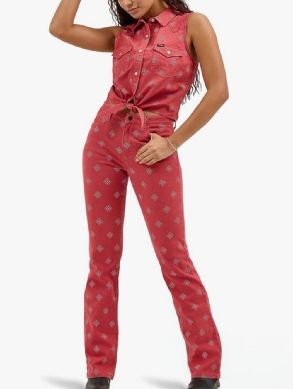 Wrangler High-Rise Bold Bootcut Jeans in Diamond Bay Red Bandana Print - Size 8!